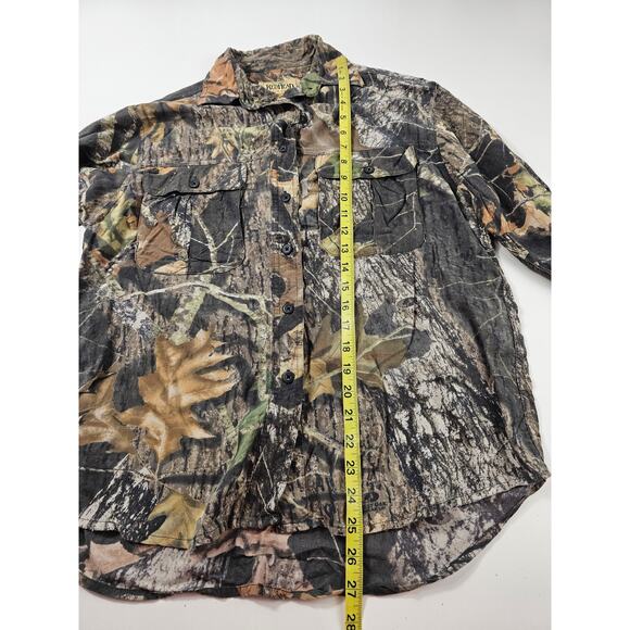 Red head for her size medium Camoflauge roll tab sleeve button up EUC hunting ^ - Picture 5 of 6